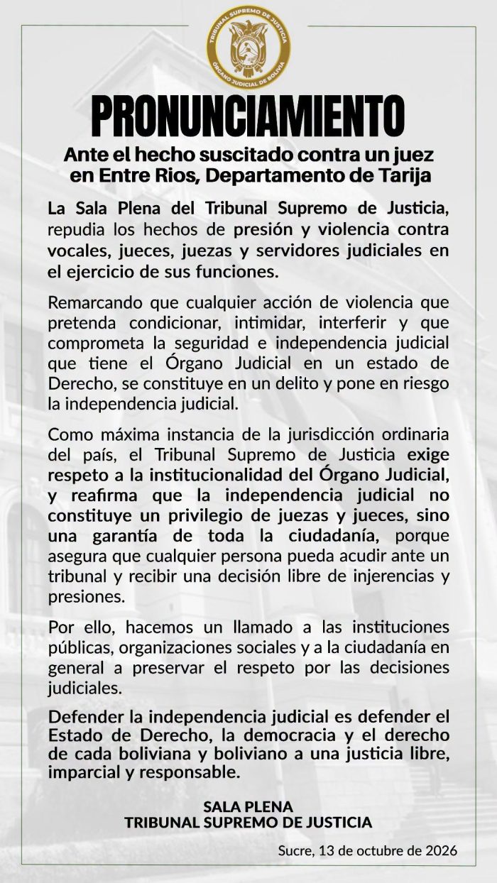 Sala Plena del TSJ exige respeto a la independencia judicial y a la institucionalidad del OJ